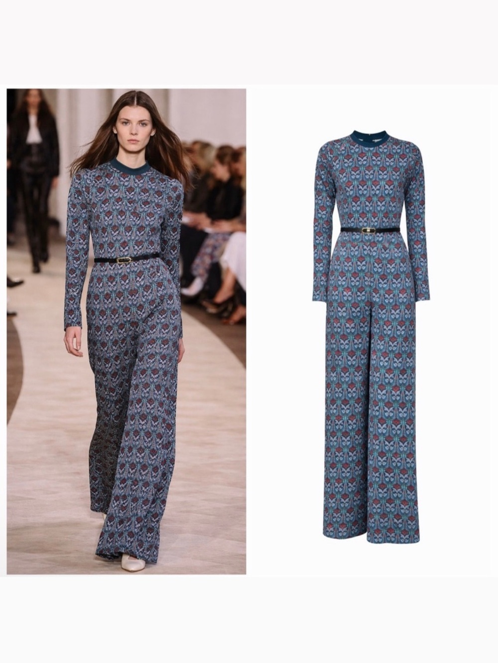 Chloé Blue Jumpsuit Owl Print Wide Leg Long Sleeve 6 Boho Cocktail Resort NWT 🟡